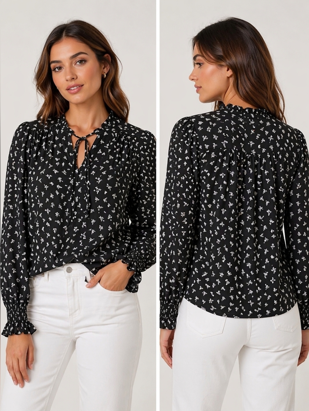 M&S Collection Printed Frill Detailed Tied Blouse
